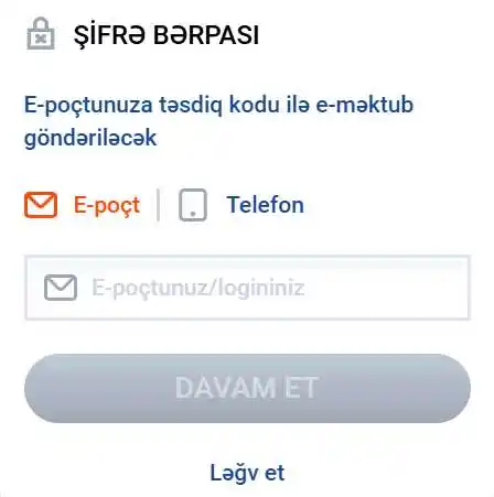 Hesab-dan parolun bərpası funksiyası
